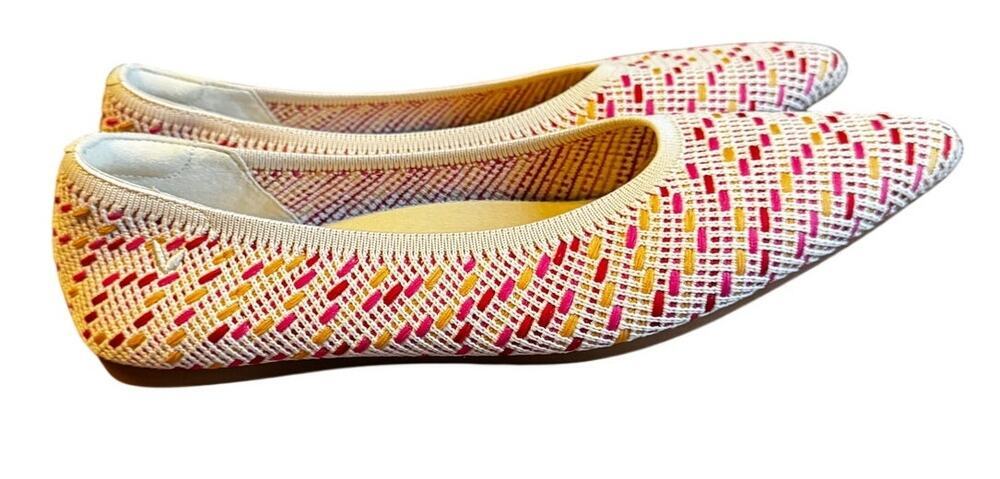 VIVAIA Pointed Toe Knit Ballet Flats Pink Orange Tweed Pattern EU 41 US 10